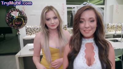 Deepthroating bride shares dick with blonde babe in trio - hotmovs.com