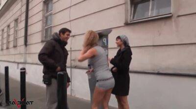 Anita and Emilia pick up slim man on the streets to take him into their bang van - sunporno.com