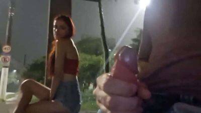 Risky Hand Job on the Street for Redhead at Bus Stop - porntry.com