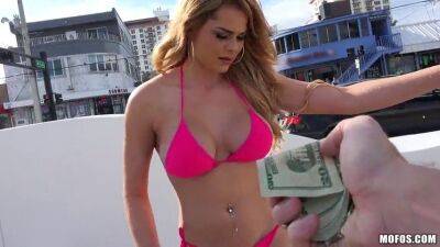 Skyla Novea Bikini Blonde Flashes for Cash - sexu.com